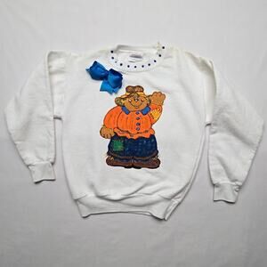 Vintage Scarecrow Sweatshirt Hanes Blue Bow White Youth M Fall Sweater 90s